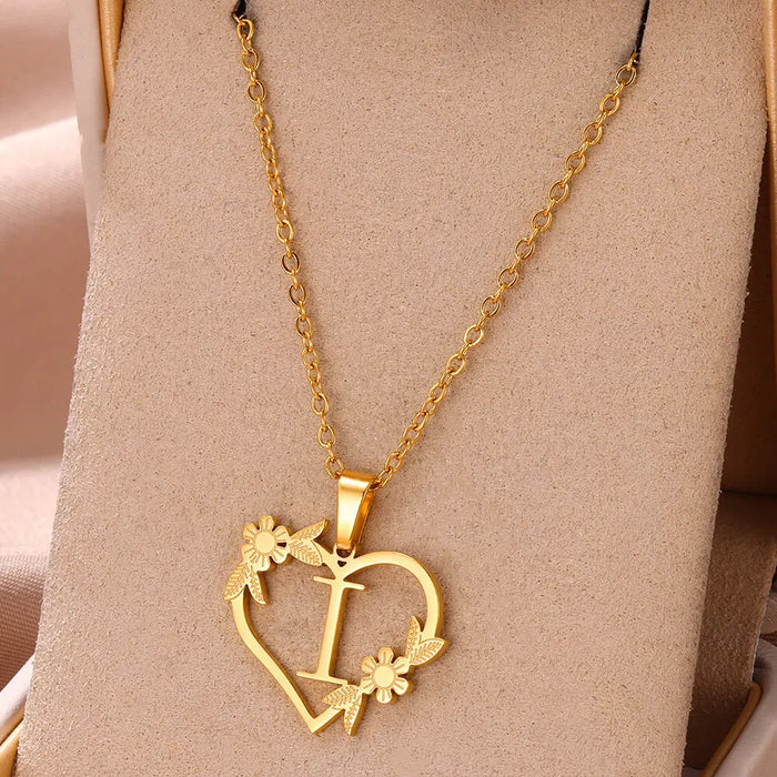 Personalisierte Herz-Kette mit Blumen & Initialen