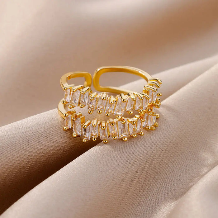 Eleganter Doppelreihenring mit Zirkonia-Steinen
