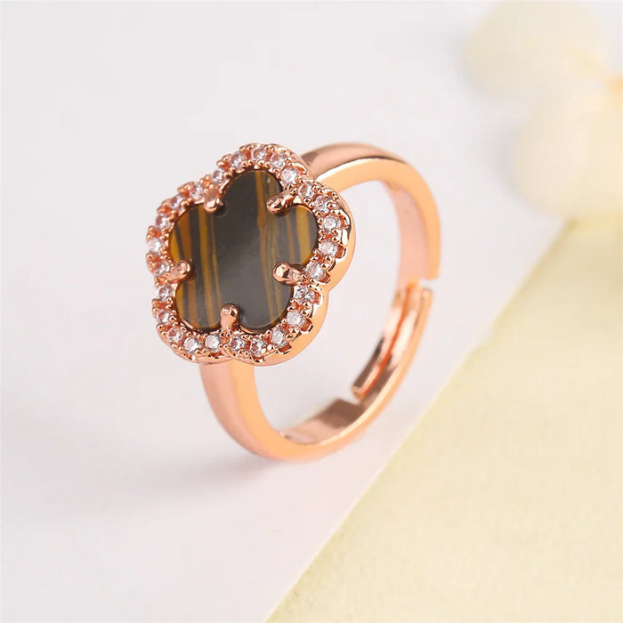 Blumenförmiger Einstellbarer Ring mit Emaille-Inlay und Zirkonia