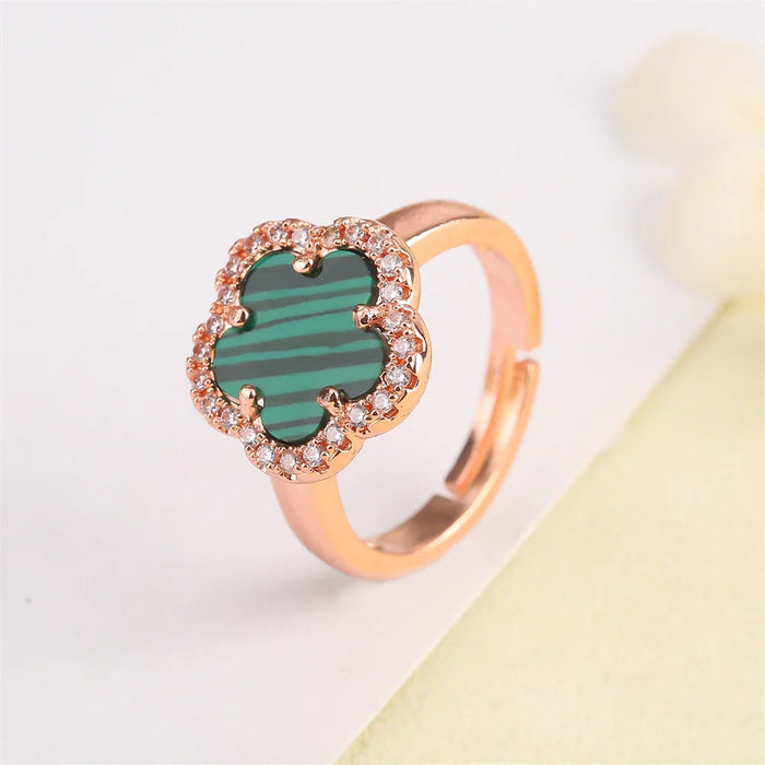 Blumenförmiger Einstellbarer Ring mit Emaille-Inlay und Zirkonia