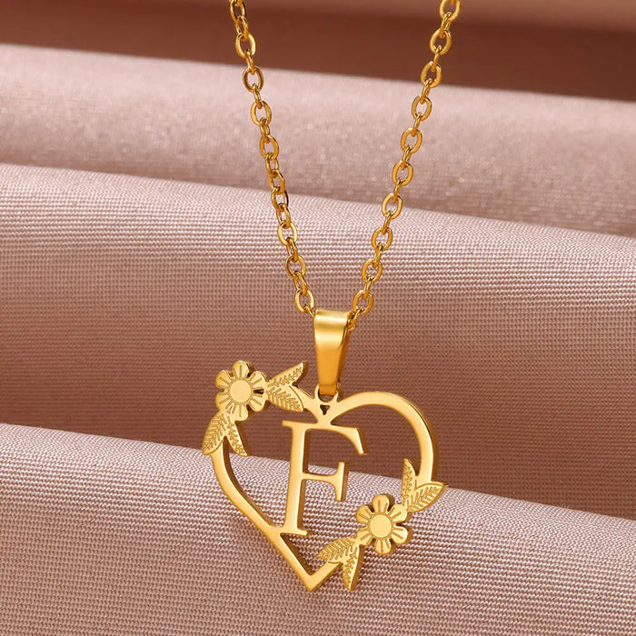 Personalisierte Herz-Kette mit Blumen & Initialen