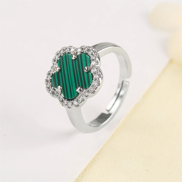 Blumenförmiger Einstellbarer Ring mit Emaille-Inlay und Zirkonia