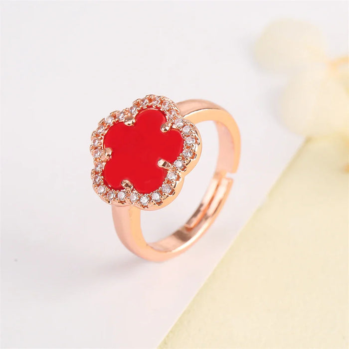 Blumenförmiger Einstellbarer Ring mit Emaille-Inlay und Zirkonia