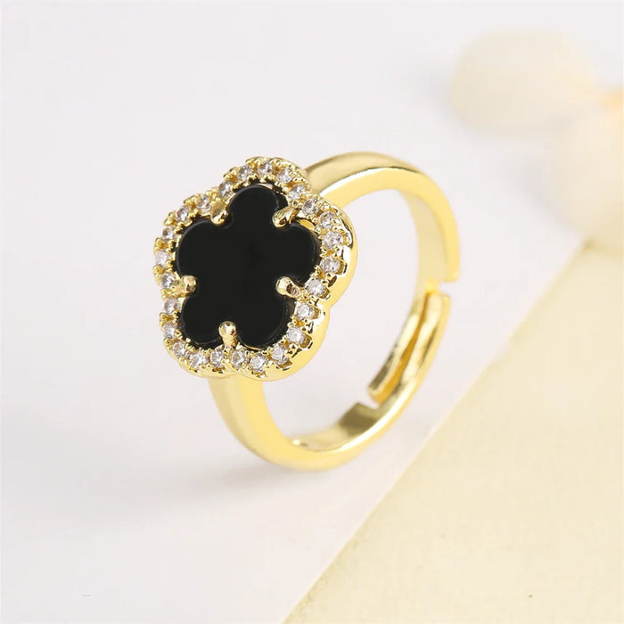 Blumenförmiger Einstellbarer Ring mit Emaille-Inlay und Zirkonia
