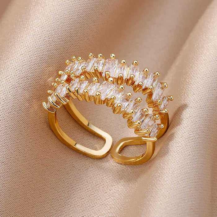 Eleganter Doppelreihenring mit Zirkonia-Steinen